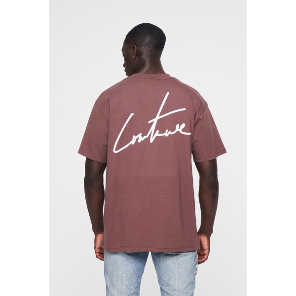 The Couture Club Puff Print Signature relaxed Fit T-Shirt - Brown
